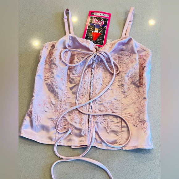 Fang Vintage Pink Lace-Up Camisole Top with side zipper & Adjustable straps SZ M - Picture 12 of 16